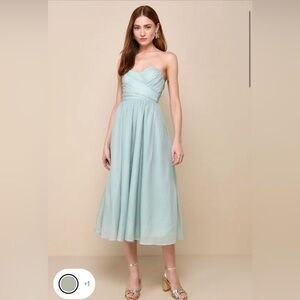 Lulu's Light Blue Strapless Midi Dress